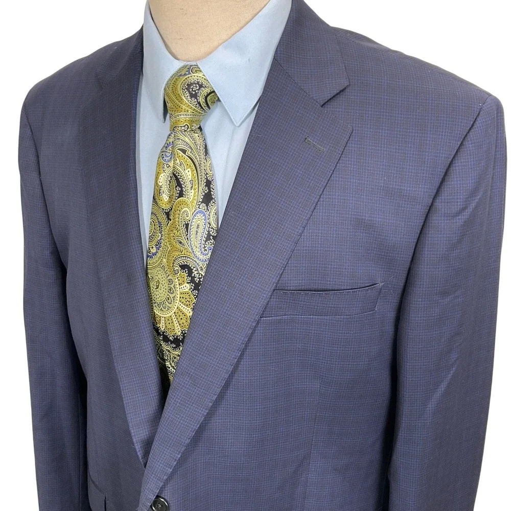 Alberto Zimni Blazer Mens 46R Blue Check REDA Super 150s Wool Italy‎ Suit Jacket